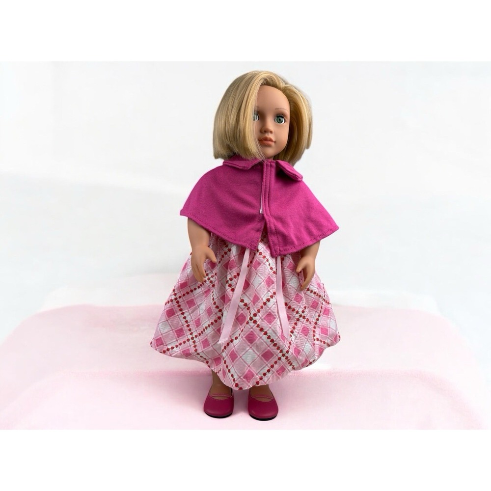 Pink Doll Dress With Red Cherries & Pink Shawl With Pink Shoes & Black Purse 18"